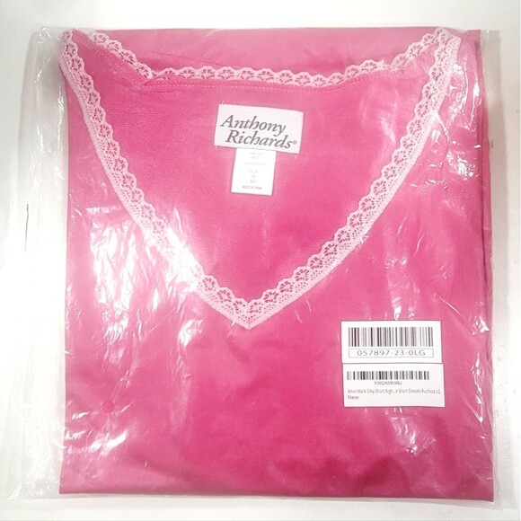 Amerimark Semi-transparent Silky V-neck Short Sleeve Nightie Lightweight Pink, L - Picture 6 of 9